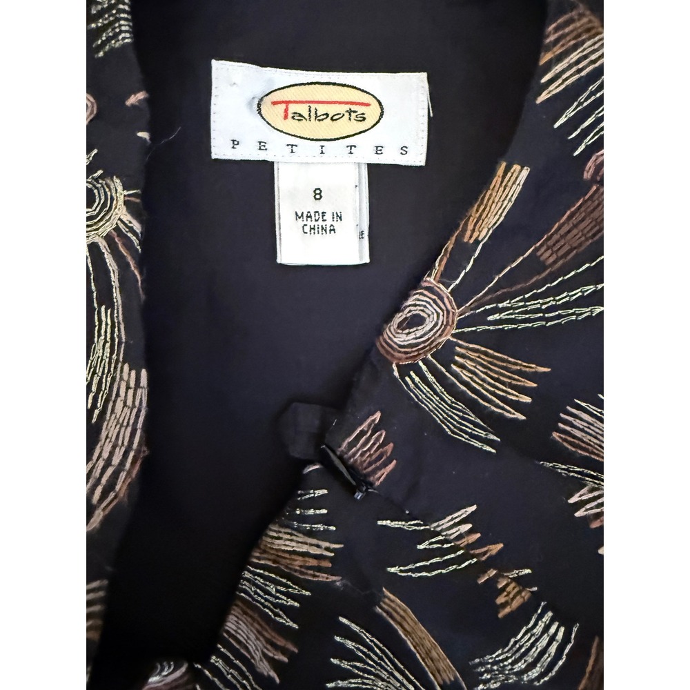 Talbots Petites Black Embroidered 100% Cotton A-Line Skirt Floral Midi - Picture 3 of 4